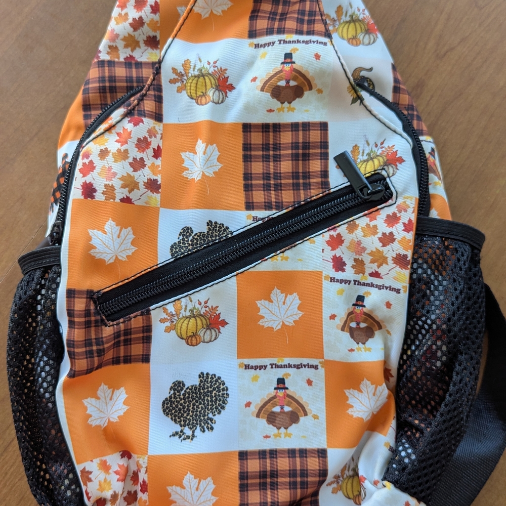 Thanksgiving Themed Backpack with Orange and Black Accents